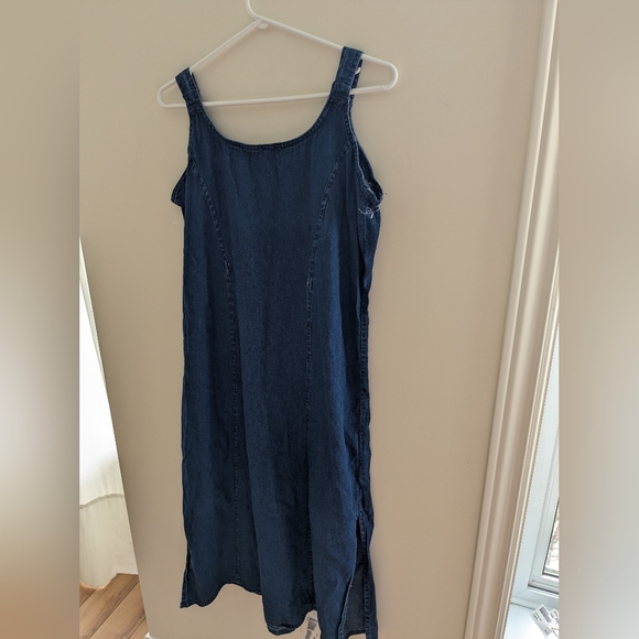 Vintage Cotton Chambray Denim Maxi Sleeveless Dress Artsy Embroidered Size XL - Picture 4 of 7